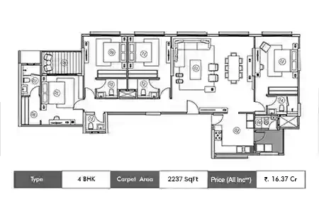 Adani Ten BKC 4 BHK floor plan, 2237 sq ft carpet area